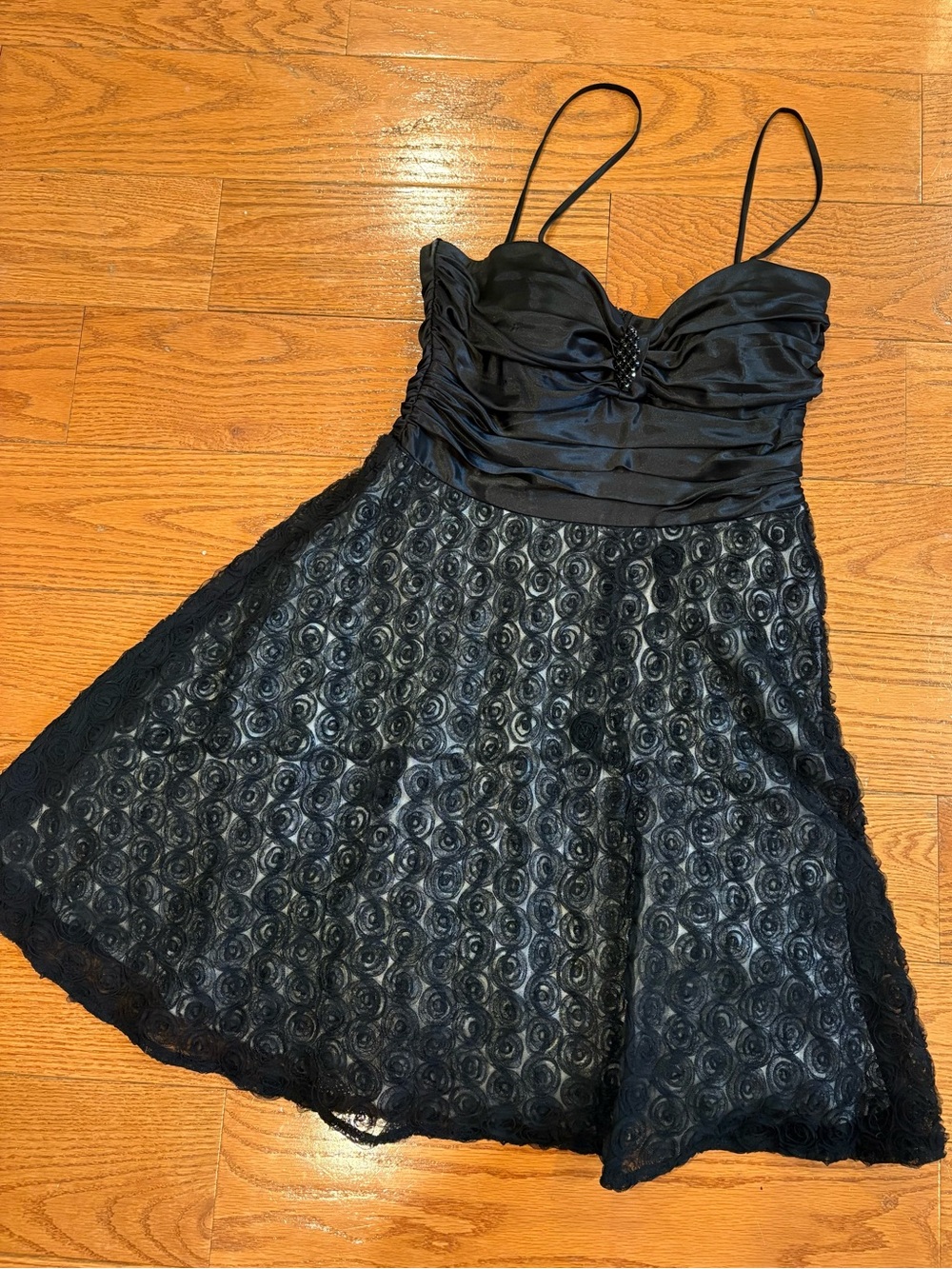 Intrigue Black Rosette Party Dress Size 12 Fit & Flare Cocktail Dress HOCO Glam